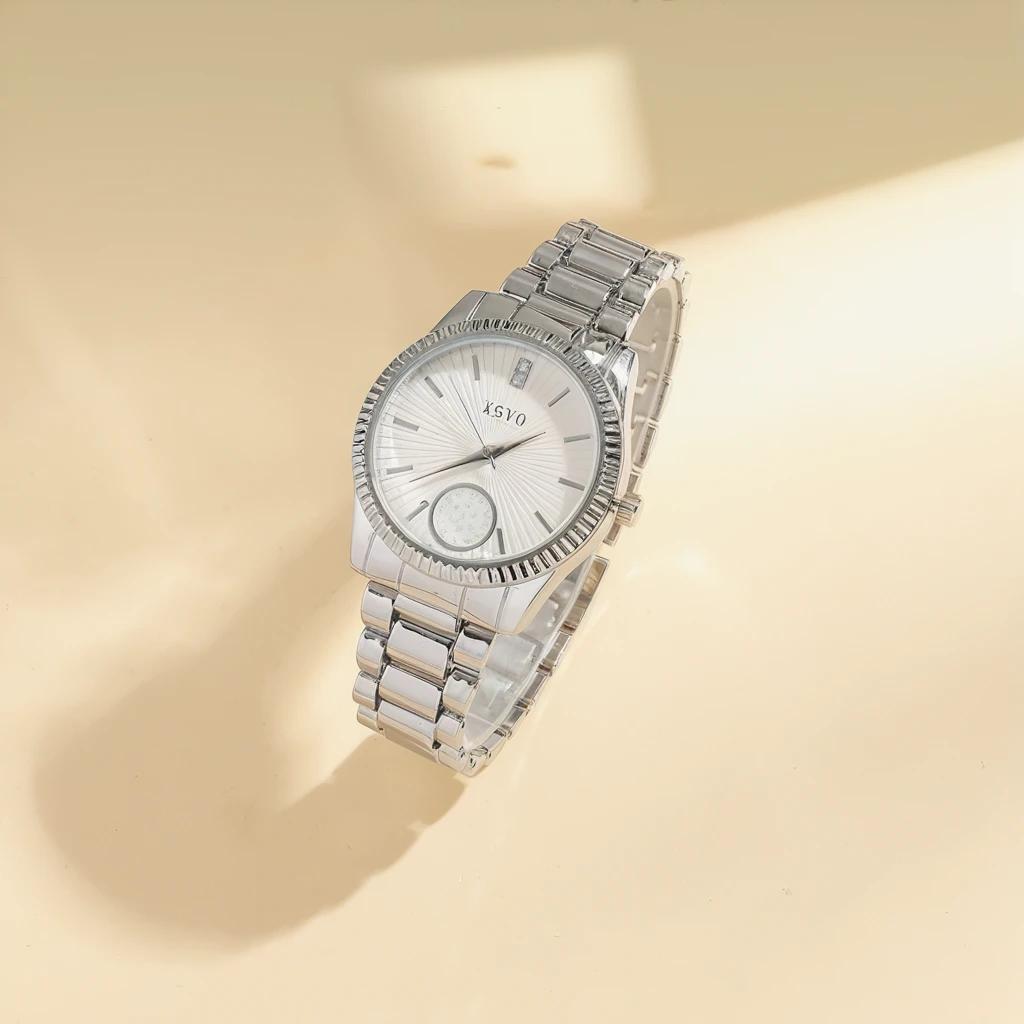 Fashionable Simple Round No Number Women's Quartz Watch Bracelet Set of 5, Suitable for Thanksgiving, Christmas Gifts