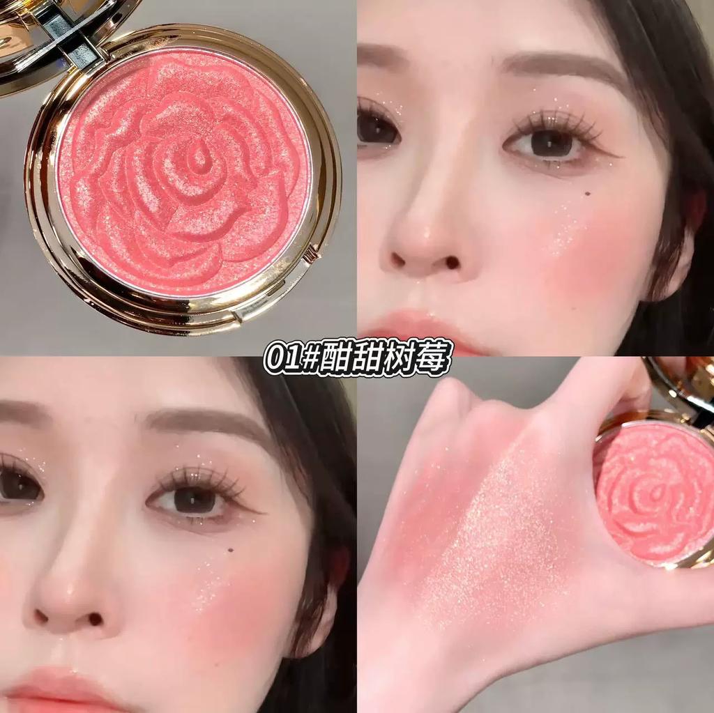 Embossed Rose-Shaped Blush for a Natural Nude Look, Brightening and Contouring for a Youthful Glow, Matte Blush Palette, High-Gloss, Non-Smudging