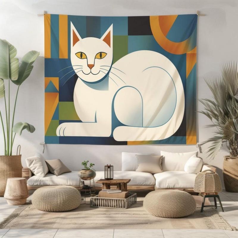 Cat Tapestry Mysterious Moon Flower Wall Hanging Gothic Bohemian Aesthetic Boho Bedroom Living Room Home Decor Wall Art