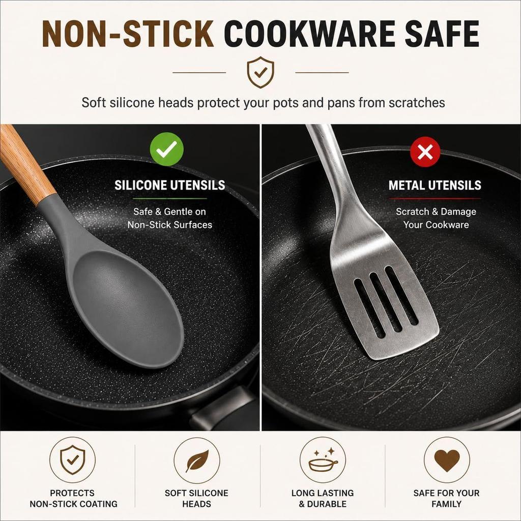 Silicone Spatula Set | 5-Piece Premium Silicone Spatula for Non Stick Cookware & Cooking Utensils with Wooden Handles