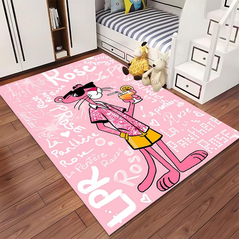 Pink Cartoon Panther with Drink suitable as a non-slip mat for the living room or bedroom sofa