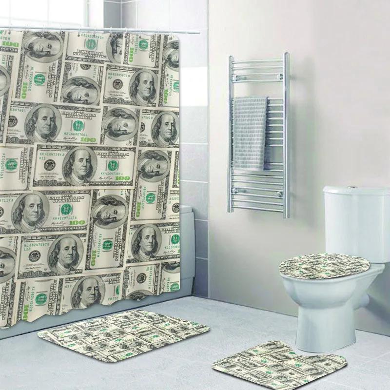 

Us Dollar Bill Banknotes Bathroom Shower Curtain Set For Bathroom Money Currency Notes Bath Mat Rug For Toilet Carpet Home Decor W60H190(CM)-1 Pcs