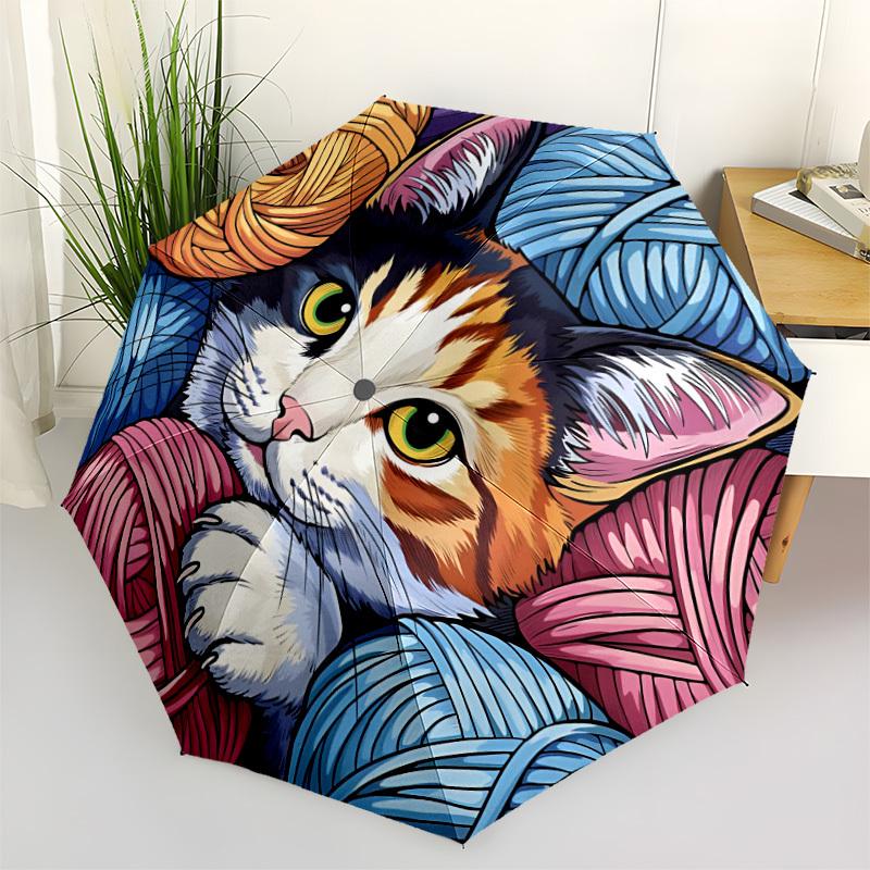 

1pc Yarn Cat Umbrella Portable Folding Umbrella Durable Iron Frame, Suitable for All Seasons Home Travel Outdoor yy260319043