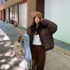 Winter new lapel casual fashion cotton coat women's contrasting color plaid bread clothes short splicing cotton clothes