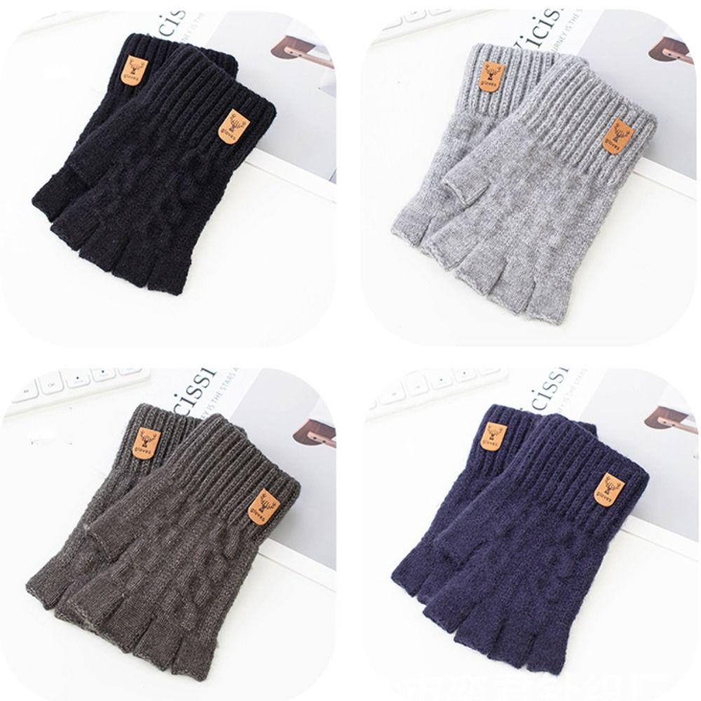 Trendy Alpaca Wool Knitted Gloves Thermal Women Men Half-finger Gloves Thicken Winter Warm Gloves