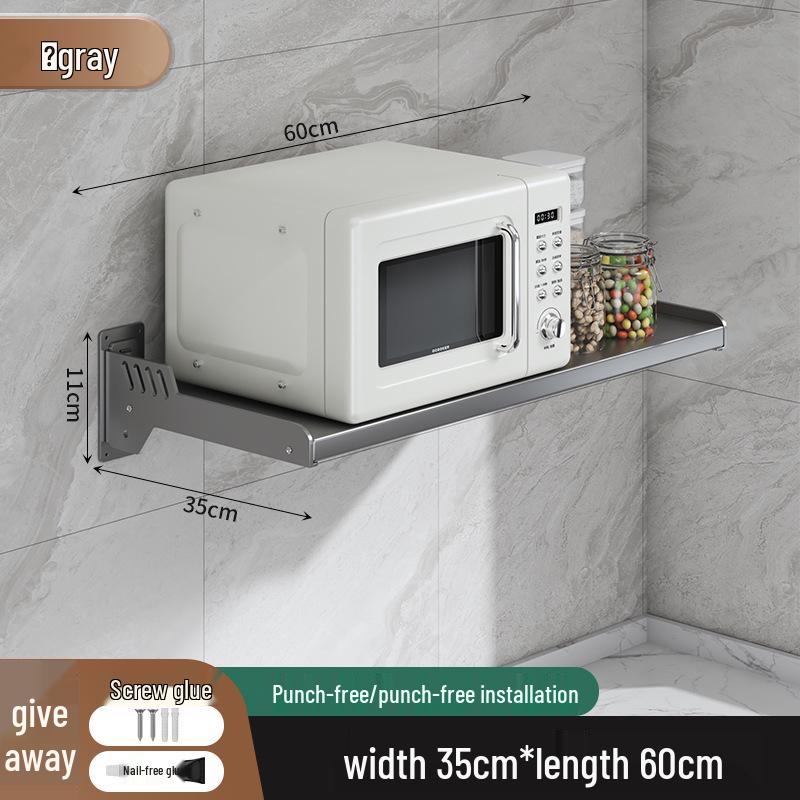 Wall-Mounted Kitchen Spice Rack: No-Punch, Moisture-Proof, Durable Microwave Oven Storage Shelf.