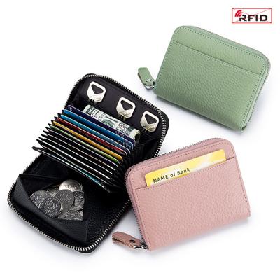 ארנק כרטיס איבר עור אמיתי בסגנון יפן לנשים RFID מחזיק תעודת זהות נגד גניבה מפתח מטבע נרתיק רוכסן ארנק כרטיס אשראי