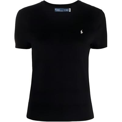 Polo Ralph Lauren SS23 Einfarbiges T-Shirt mit gesticktem Logo Rundhalsausschnitt Kurzarm Damen Tops Schwarz 211891673-006