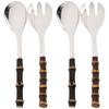 2/4pcs Bamboo Handle Dinnerware Set Salad Fork Spoon Cutlery Set Mirror Stainless Steel Flatware Western Home Kitchen Tableware