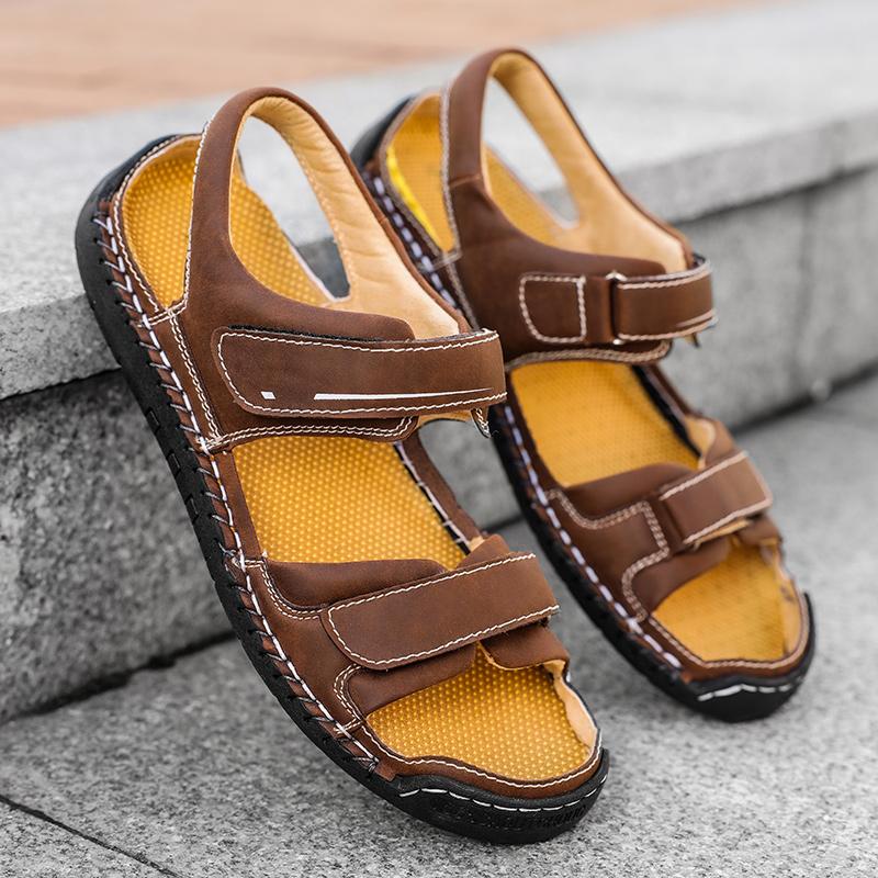 2024 New Summer Sandals Leather Outdoor Men Beach Shoes Luxury Breathable Casual Sandals Man Wading Shoes Non-slip Comfort Shoes