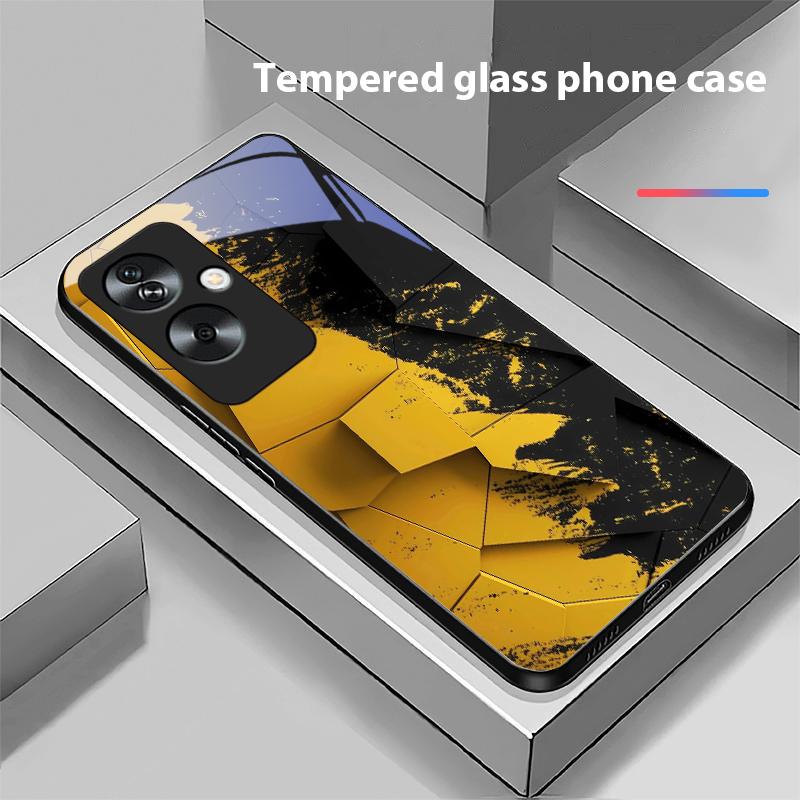 Geometric Pattern For Oppo A79 5G 58 78 74 60 4G Reno 11F Realme GT 6 11 Note 50 10 C55 X2 Tempered Glass Black Phone Case