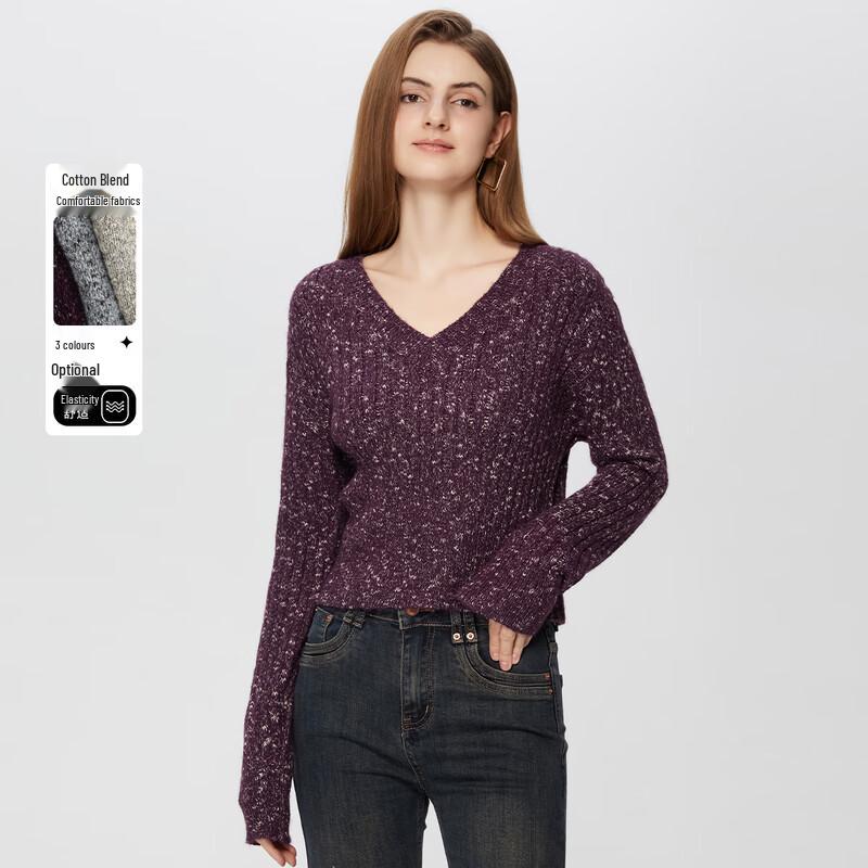 Damen Retro V-Ausschnitt Langarm Stricktop