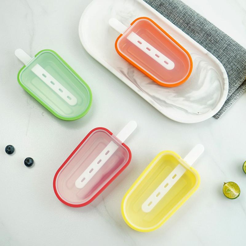 4PC Silicone Ice Cream Mold Reusable DIY Fruit Ice Cream Maker Popsicle Moulds