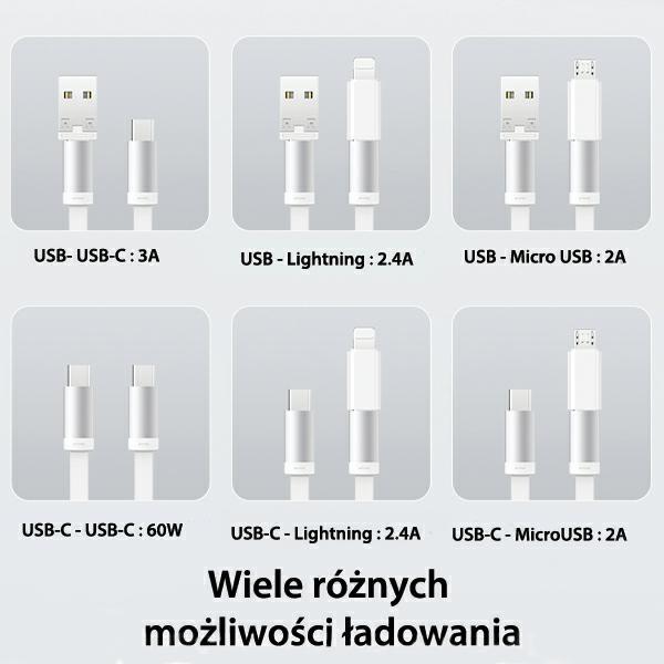 Usams Kabel Rozwijany 3W1 Z Pudełkiemmicrousb/Usb-C/Lightning 60W Fioletowy/Purple Sj650Usb03 (Us-Sj650)