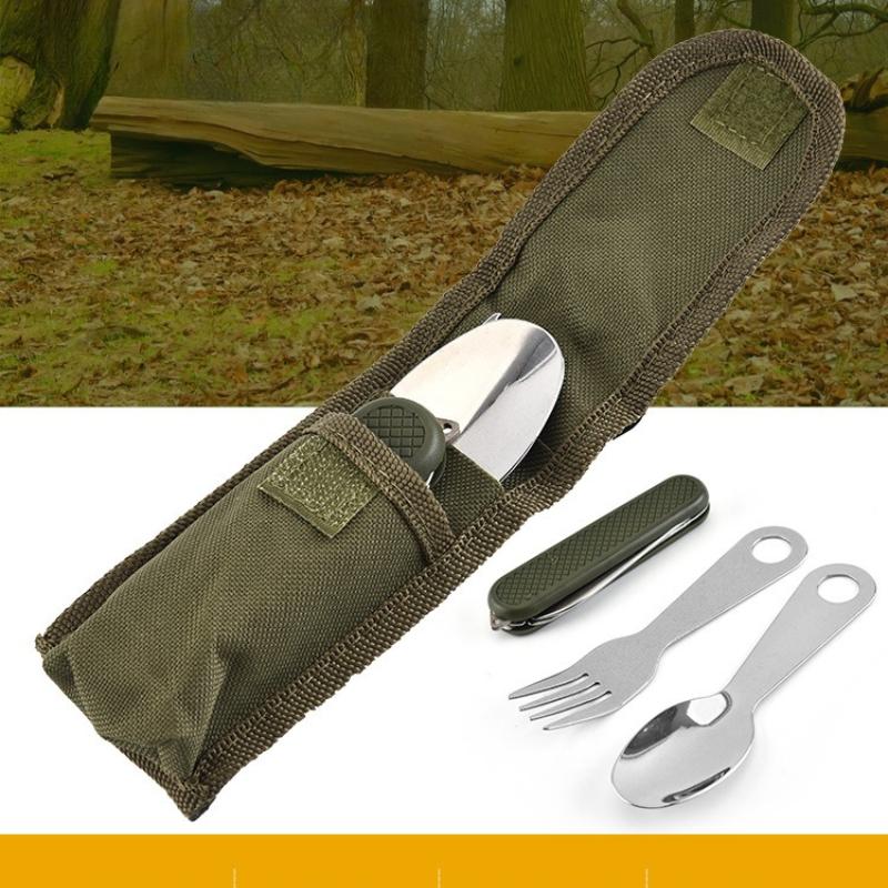 Stainless steel portable cutlery set with spoon, fork and knife, lightweight portable travel cutlery for outdoor camping trips
