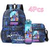 4Pcs/set Anime Demon Hunters Printed Backpack Bookbag Shoulder Bag Case Bag with 750Ml Water Bottler for Boy Girl Large Capacity Schoolbag