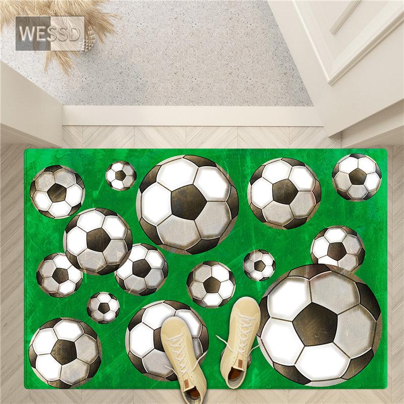 Green Football Rug For Boys 3D Football Field Kids Bedroom Carpet Soft Bedside Mat Cute Bathroom Mat Kawaii Toilet Mat Doormat