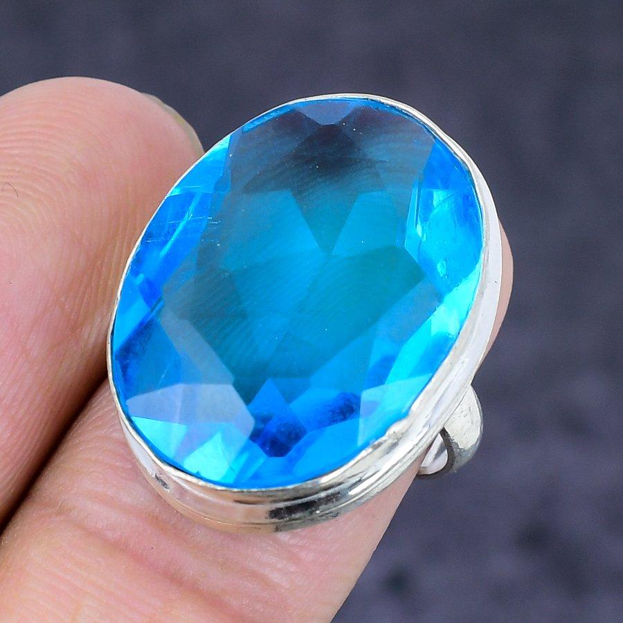 Schweizer Blautopas Edelstein Handgefertigt 925 Sterlingsilber Schmuck Ringgröße 5 F7R83