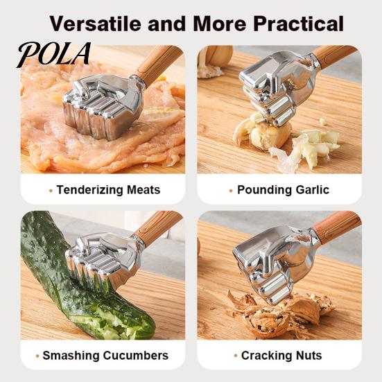 Rust-proof Meat Hammer Tenderizer Hammer, with Ergonomic Wooden Handle, Non-Slip Grip Stainless Handle Mallet Steel Fist-Shaped Mallet, Kitchen