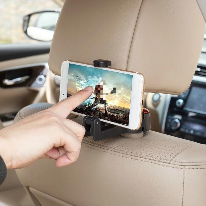 1PC Universal Car Headrest Hooks with Phone Holder Backseat for Phone Support Mobile Back Seat Kid Clip Stand Mount Accessoires