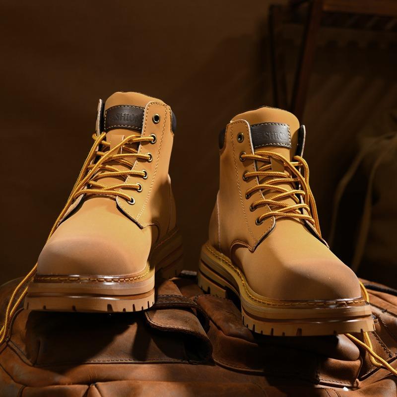 

Martin boots big yellow boots men s new leather thick-soled tooling shoes casual heightening wear-resistant waterproof tooling boots 39