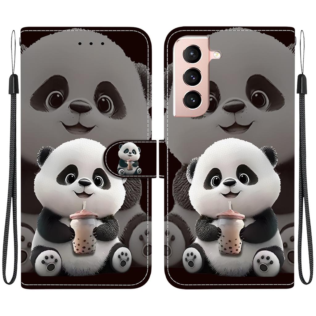 Handmade PU Leather Flip Case for Samsung Galaxy S22+/S22 Plus (SM-S906B) Anti-Slip Shockproof Cover with Wrist Strap & Heart/Rose Cat Designs