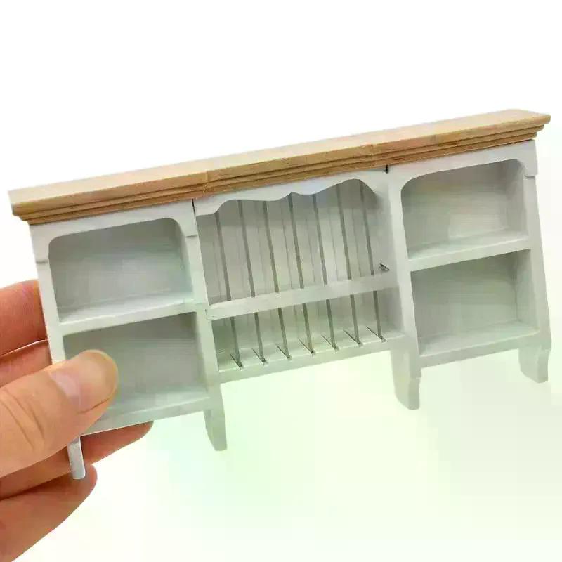 1/12 Dollhouse Wooden Storage Shelf Miniature Furniture Wall Hanging Cabinet for Doll House Dining Room Decoration 1Pcs