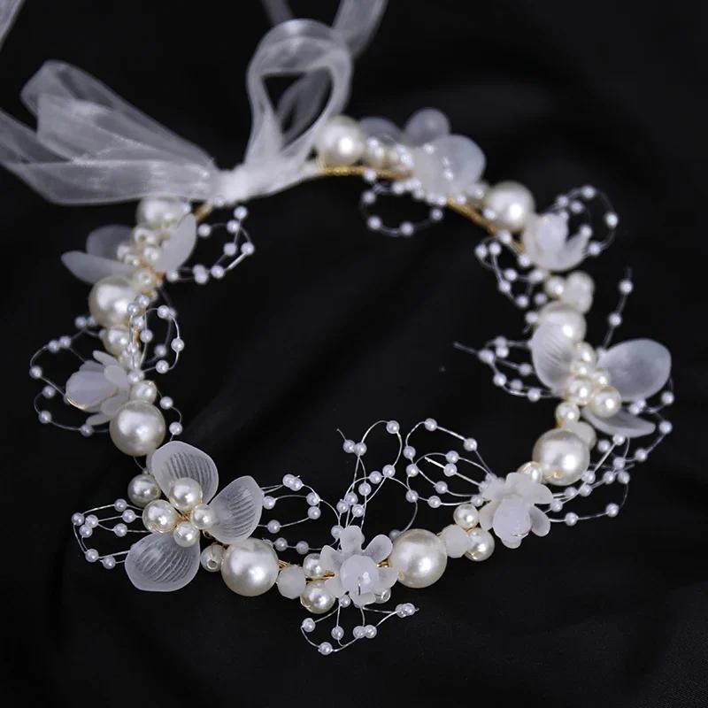 Elegant Girls Headband Imitated Pearl Hair Headdress Baby Girls Flower Wreath Bride Garland Head Hoop Wedding Hair Headbands