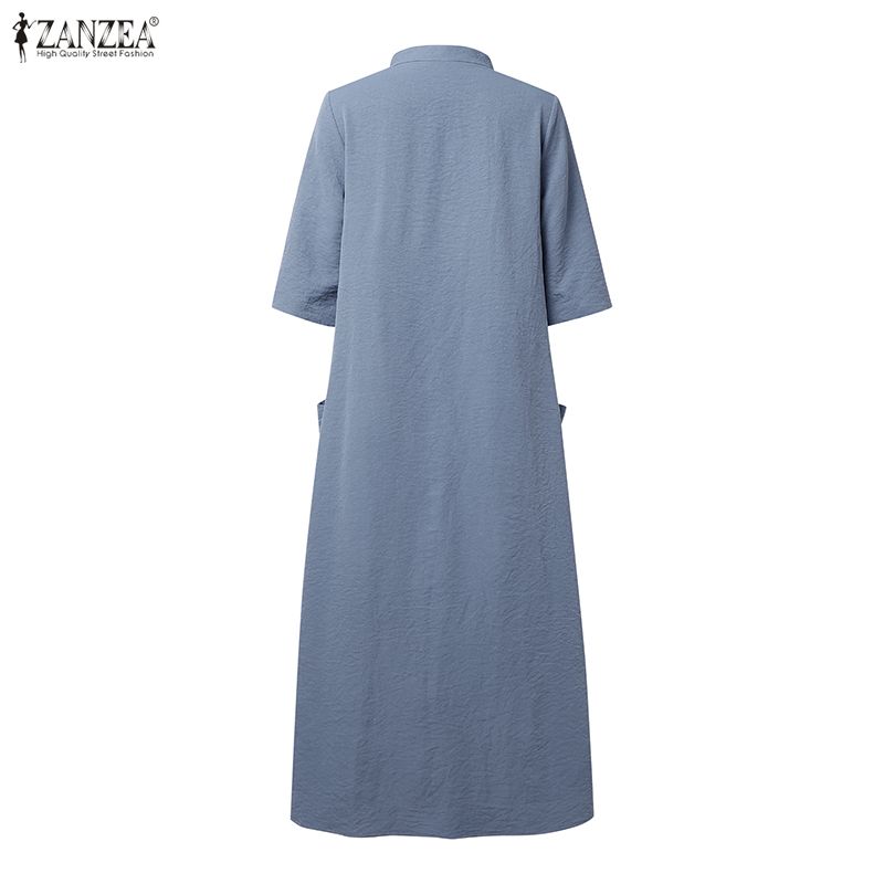 ZANZEA Womens Casual Lace Splice V-Neck Summer Half Sleeve Long Dress