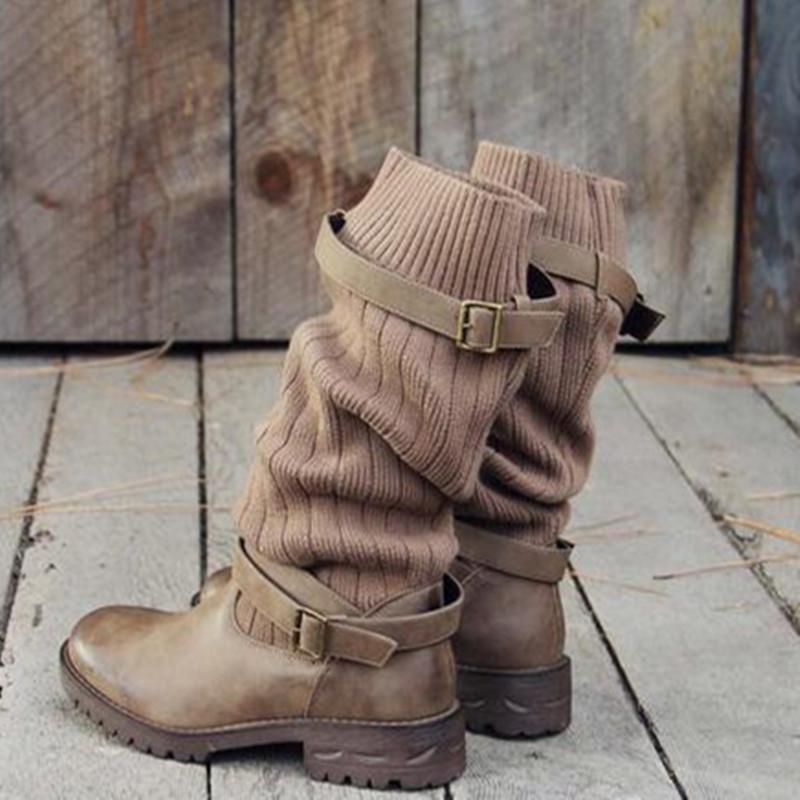 Damen Leder Stiefel Herbst/Winter 2021 Mittelhoch Rund Zehen