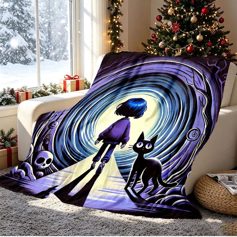 Coraline Pattern Blanket for Home Decoration, Bed, Sofa, Car Travel, Camping, Suitable for All Seasons, Birthday Christmas Gift