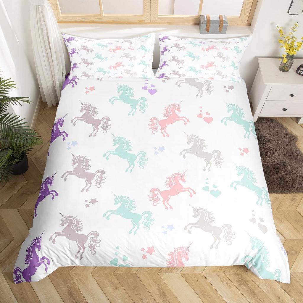 Cartoon Unicorn Duvet Cover Floral Rainbow Quilt Cover Microfiber 3D Girl's Eyelash Bedding Set Full For Kids Teen Kawaii Room