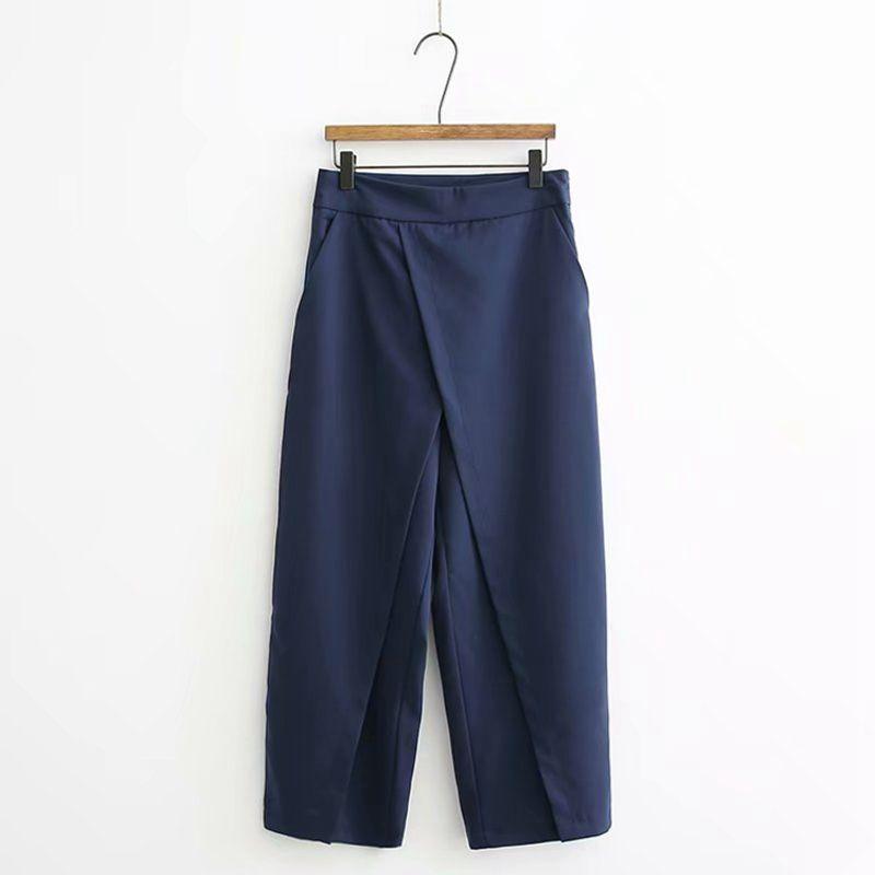 Foreign Trade Women's Clothing Big Sale OEM Goods Export Balance Cargo with Logo Cut off Laminated Pleated Casual Loose Solid Color Wide-Leg Pants
