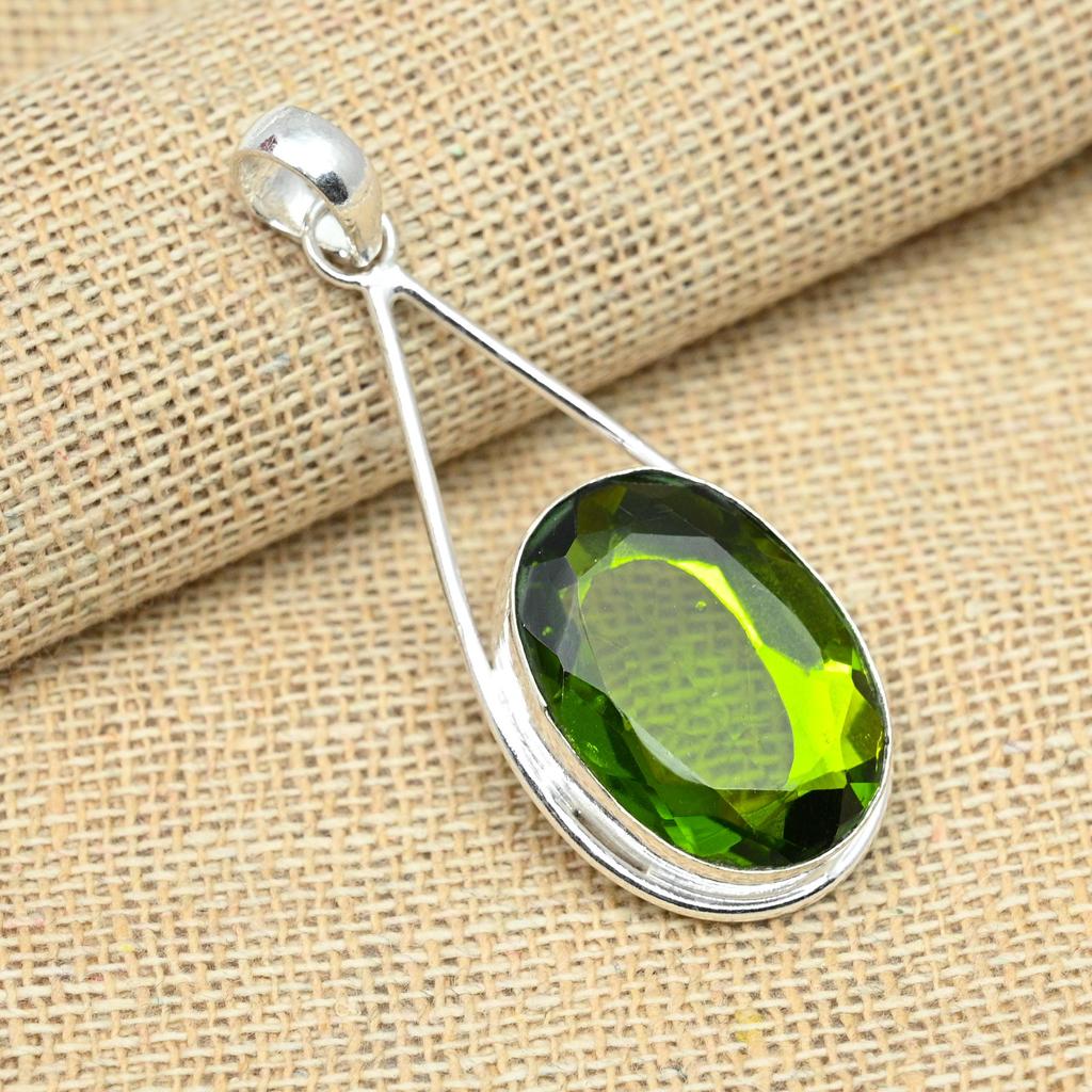 Pingente de pedra preciosa de joia de designer artesanal de prata esterlina 925 peridoto verde