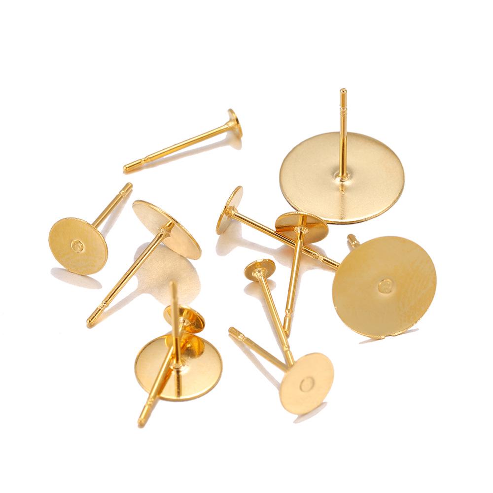 Gold Stainless Steel DIY Earring Studs with Notched Pins & Flat Bottom Backs