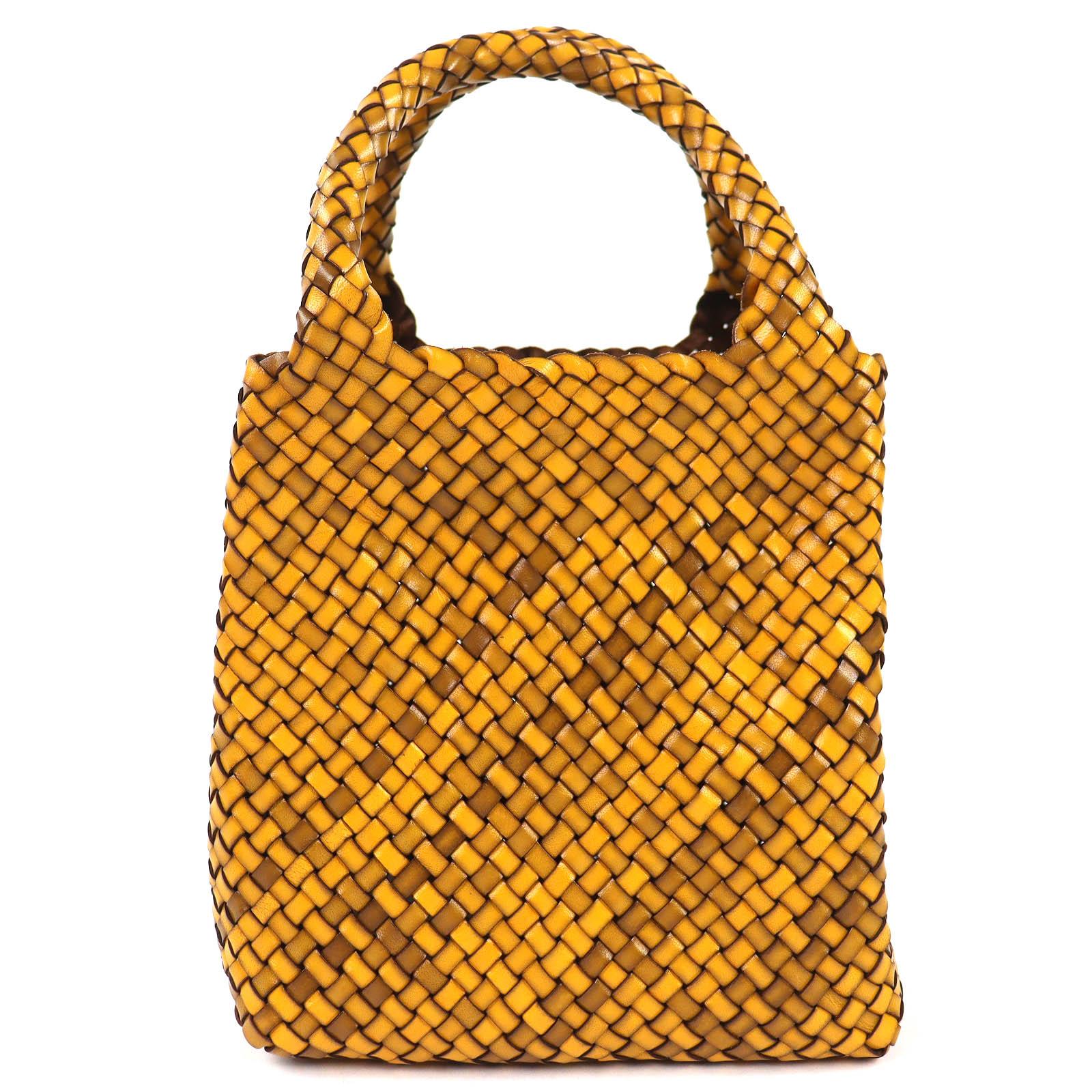 

Excellent HIROFU Handbag BREZZA Buffalo Braided leather Yellow Women 18679B Used