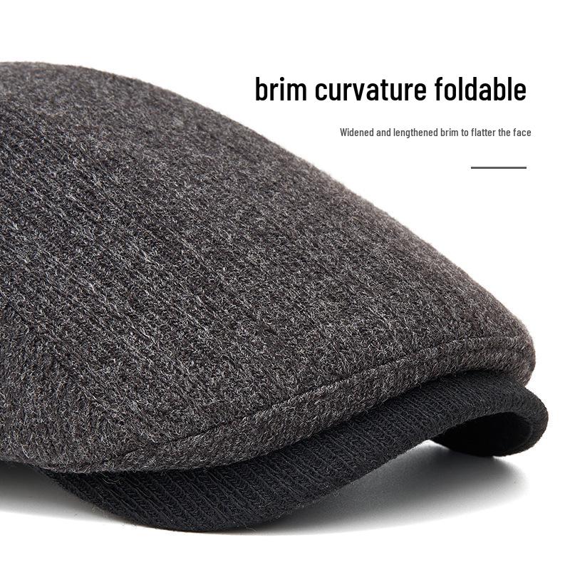 Men's Autumn & Winter Knitted Duckbill Cap with Velvet - Fashionable British Newsboy Beret