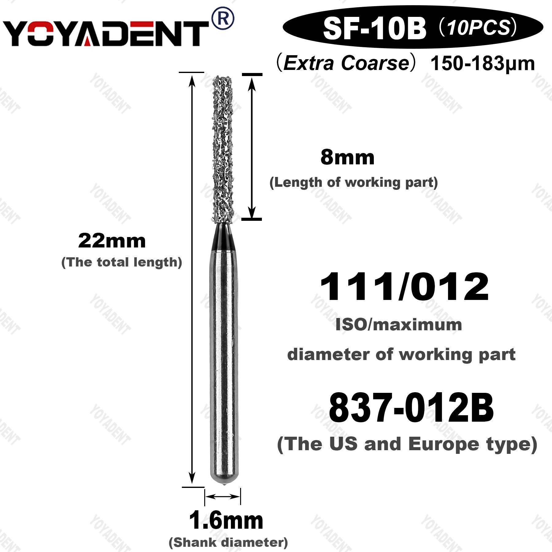 10pcs/Pack SF Type Coarse/Standard/Extra Coarse Dental Diamond Bur Dentistry Drill Dental Bur For High Speed Turbines  Dia.1.6mm