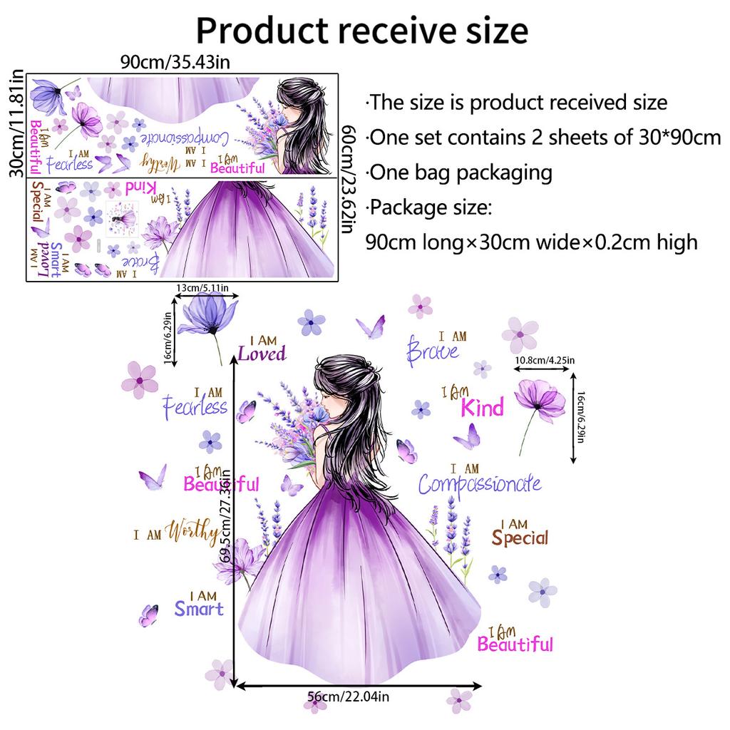 One Meter Wall Sticker Girl Butterfly English Wall Sticker Background Wall Room Decoration Wall Sticker Self-adhesive Wall Sticker Painting