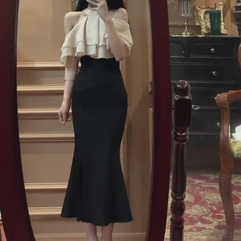 

Комплект из двух предметов в корейском стиле осень 2025: Юбка и топ средней длины с драпировкой XL