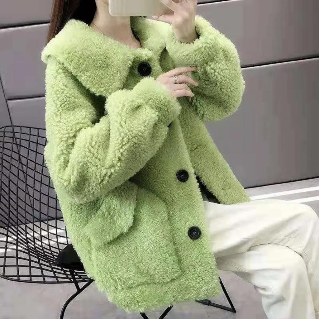 WTEMPO V-neck Solid Color Polar Fleece Coats with Buttons Women's Thick Warm Autumn Winter Large Size Windproof Plush Jackets