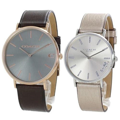 Coach Pair Watches for Men and Women, Brown and Champagne Gold Leather, 1460254914503853