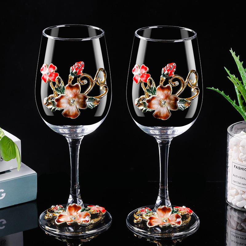 2er Set Emaille Farbe Rotweinglas Karaffe, Weihnachtsgeschenke, High-End Light Luxury Einteiler, gemischt für den Versand