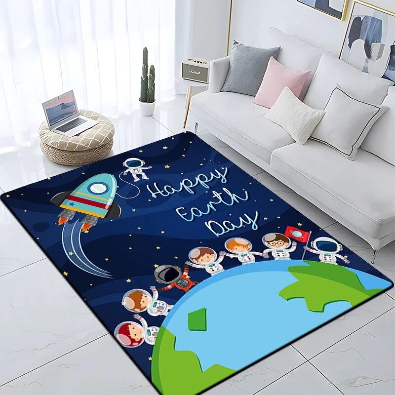 Cartoon Astronaut Children's Room Decorative Carpet Camping Cushion Play Aera Mat  Floor Mat Carpet Game Area Rug Floor Mats