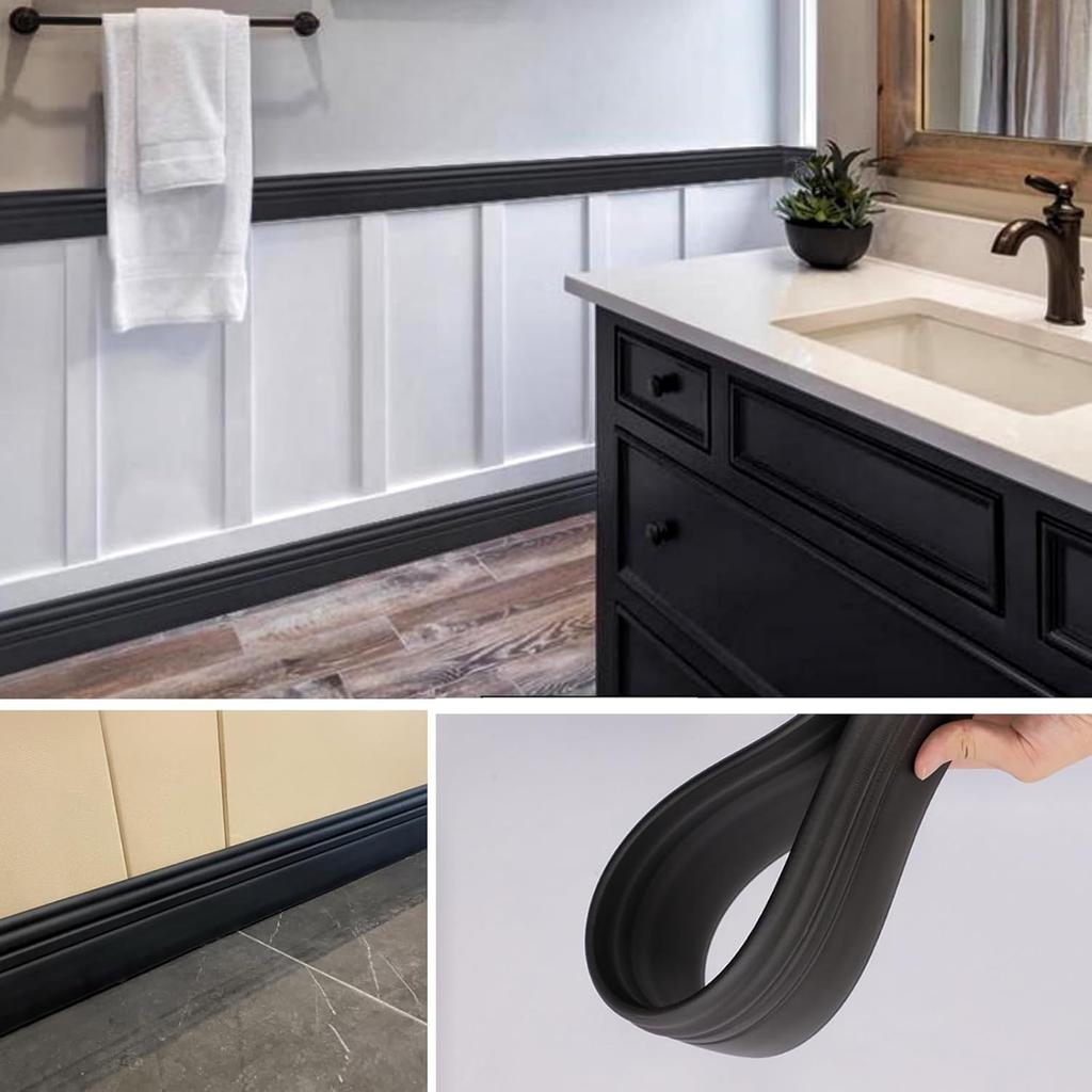 6.56Ft Flexible Wall Base Moulding Trim, Peel and Stick Rubber Baseboard Molding,4Inch Wide Flexible Molding Vinyl Wall Base Cove Base
