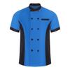 Unisex Kitchen Uniform Short Sleeve Color Block Chef Jacket Cook Coat Men Women Work Top