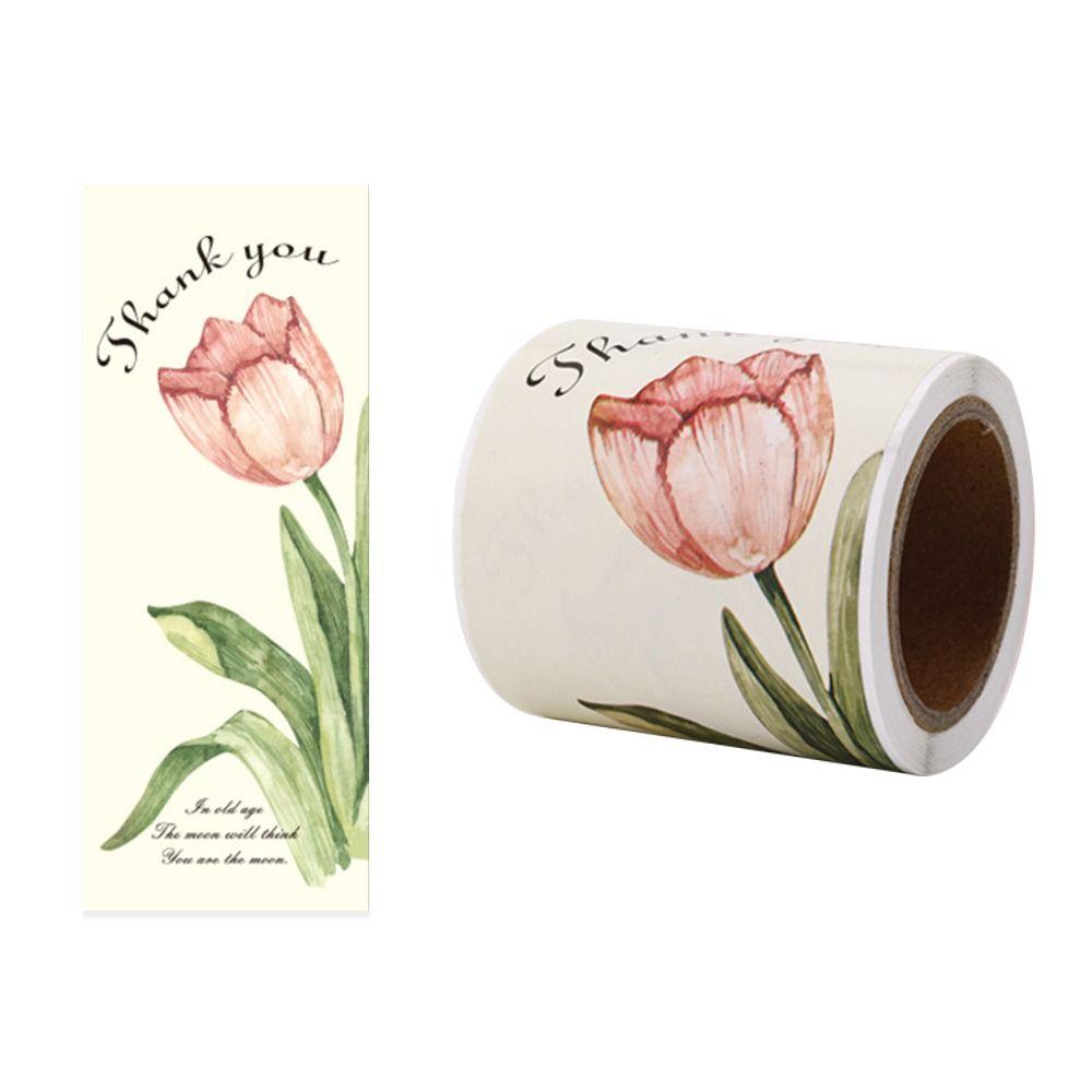 50PCS 6*15cm Thank You Seal Stickers Tulip Flower Floral Tags Package Labels Online Retails