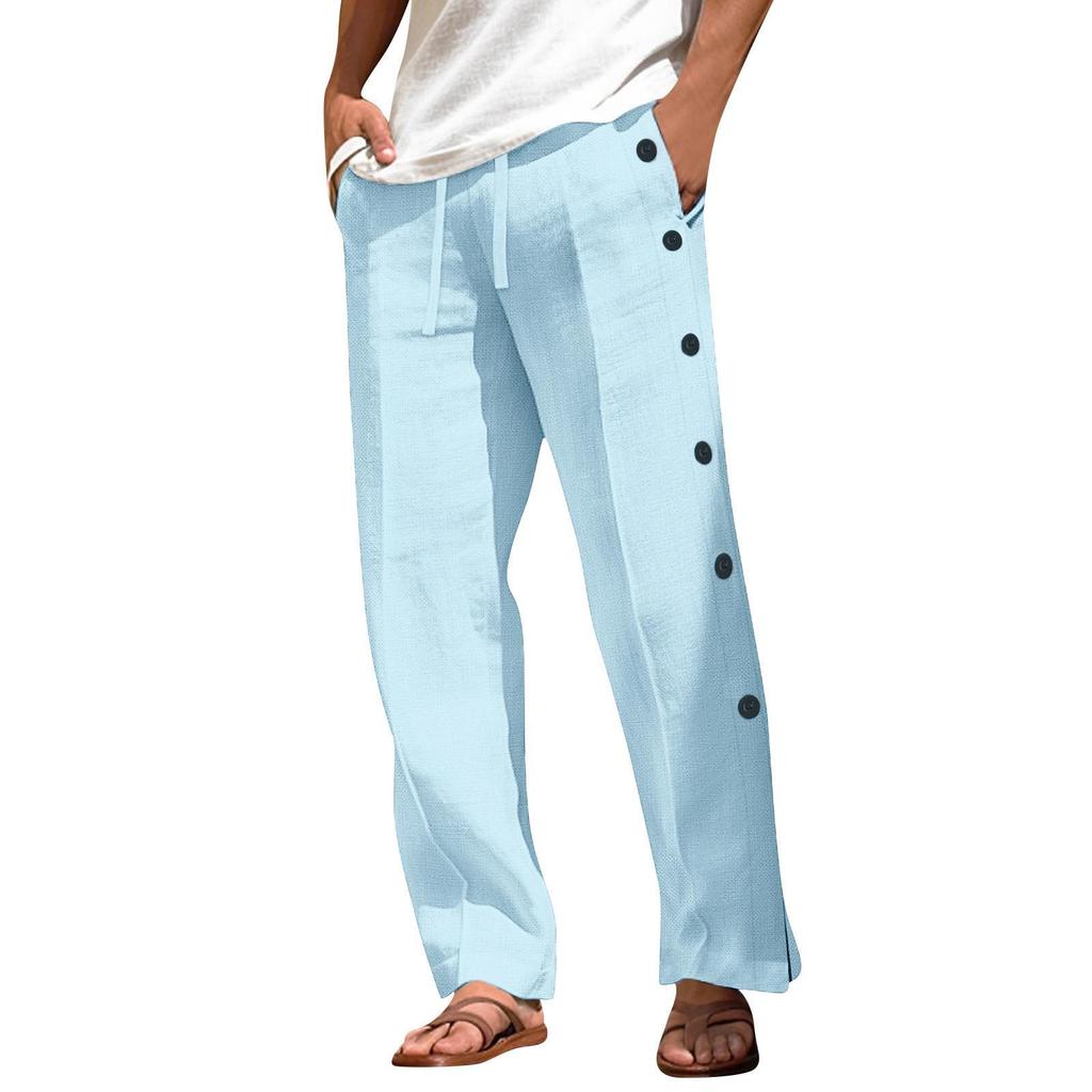 Men's Casual Loose And Comfortable Casual Pants Cotton Linen Buttons Trousers