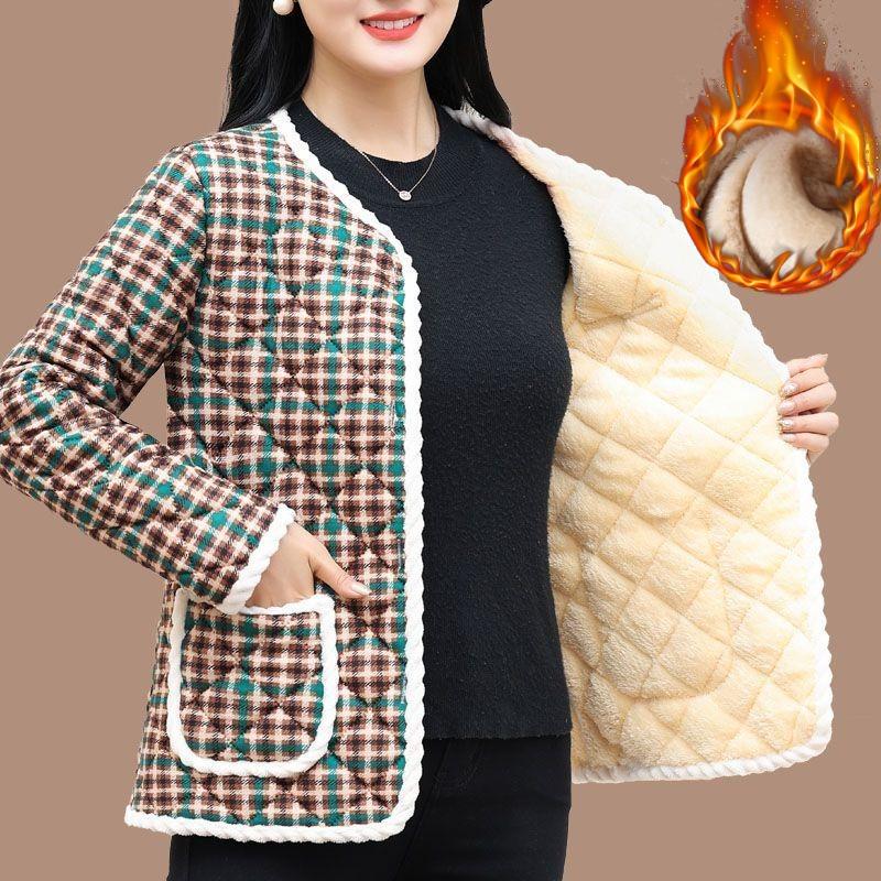 Mother's Autumn and Winter Padded Jacket, Middle-aged and Elderly Thickened Jacket, Padded Jacket and Velvet Fashion Warm Western Style Padded Jacket