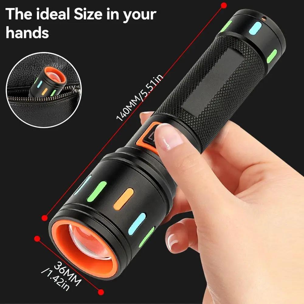 Rechargeable Colorful Fluorescent Flashlight Adjustable Focus Aluminum Alloy LED Flashlight Powerful White laser Torch Outdoor